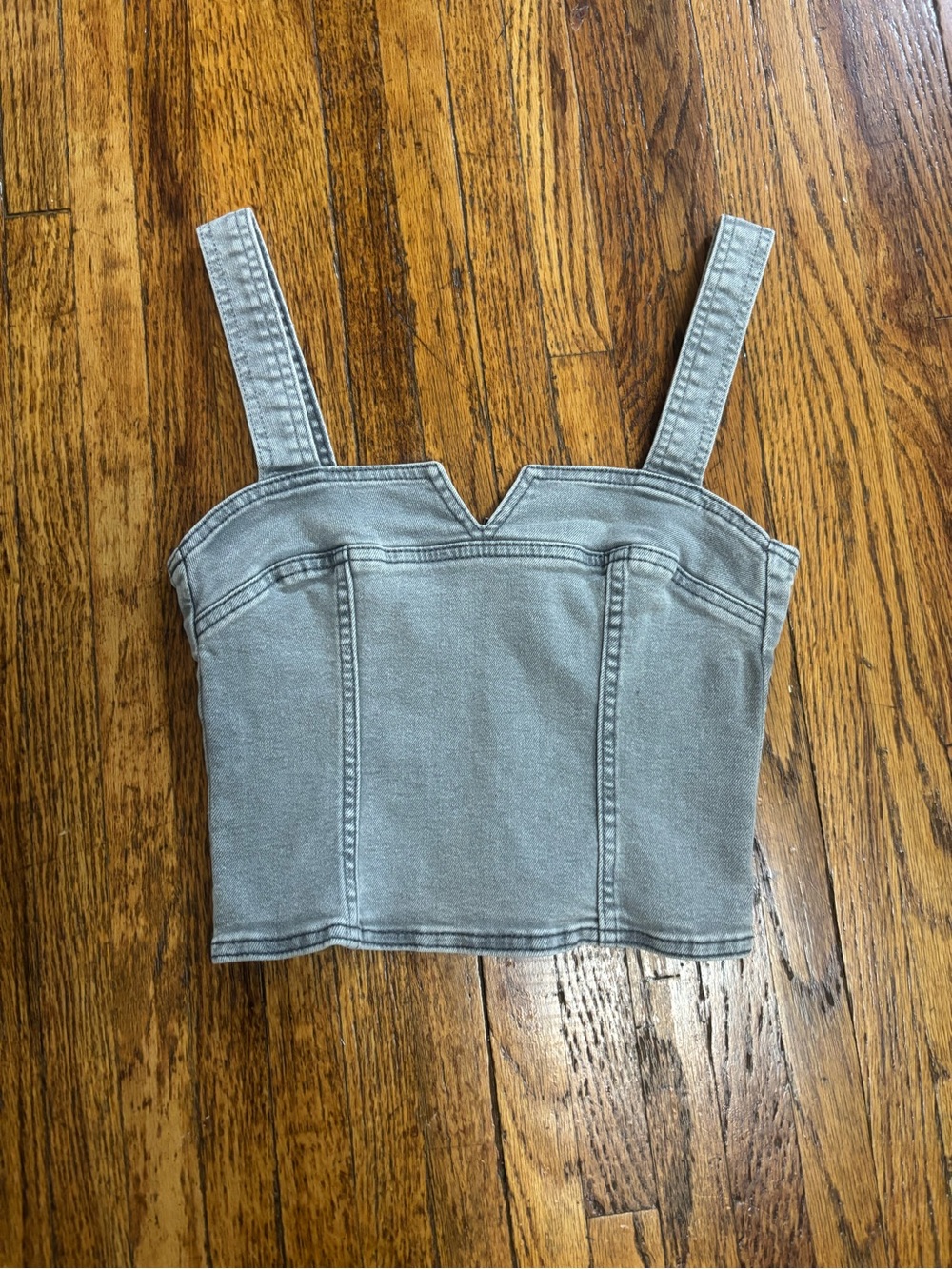 Gray Denim V-Notch Crop Tank Top